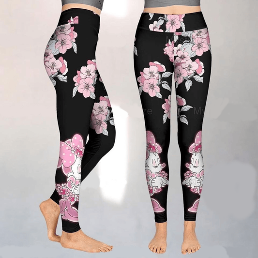 Minnie Leggings DN Minnie With Flower Pattern High Waisted Legging Black Pink For Women