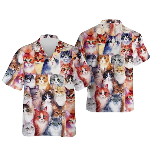 Cat Hawaii Shirt Watercolor All Types Of Cat Pattern Hawaiian Shirt Colorful Unisex