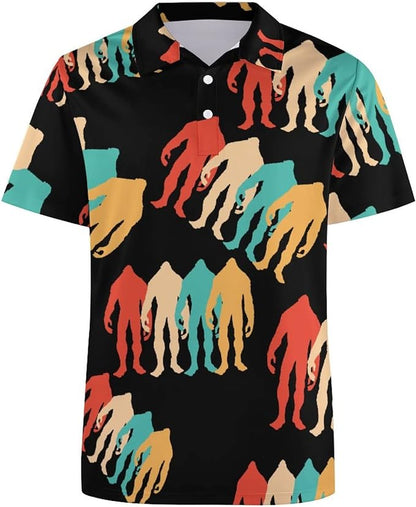 Bigfoot Polo Shirt Retro Bigfoot Sasquatch Pattern Polo Tees Coloful