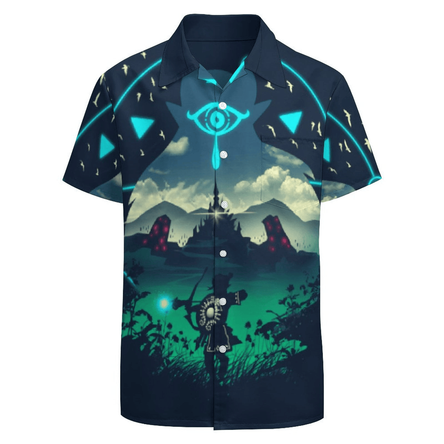 Legend Of Zelda Hawaii Shirt Link Zelda Silhouette Castle Graphic Hawaiian Shirt Blue Unisex