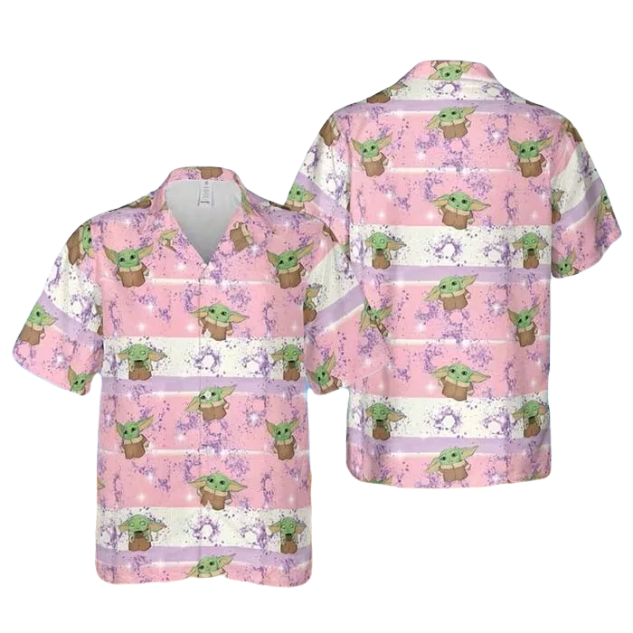 SW Hawaii Shirt Baby Yoda Cute Chibi Pattern Hawaiian Shirt Pink Unisex