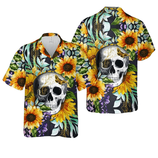 Skull Hawaii Shirt Skull With Sunflower Pattern Hawaiian Shirt Colorful Unisex