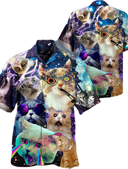 Funny Hawaii Shirt Funny Cat Meme Galaxy Graphic Hawaiian Shirt Colorful Unisex