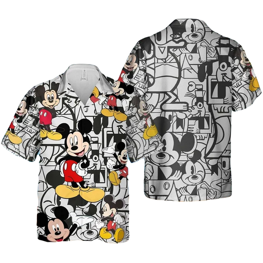 MM Hawaii Shirt DN MM Graphic Vintage MM Goofy Comic Pattern Hawaiian Shirt Black White Unisex