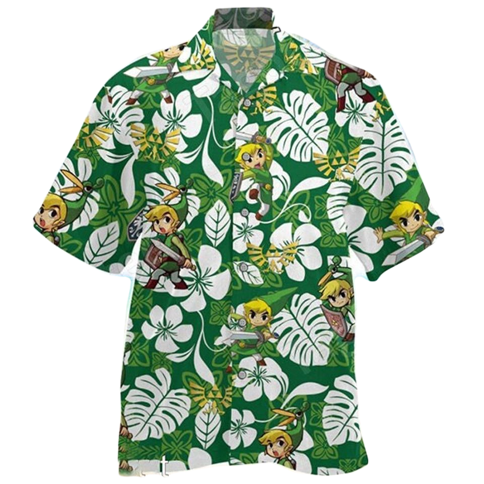 Legend Of Zelda Hawaii Shirt Link Tropical Leaves Pattern Hawaiian Shirt Green Unisex