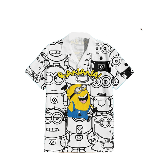 Minions Hawaii Shirt Doodle Pattern Minion Despicable Me Hawaiian Shirt White Yellow Unisex