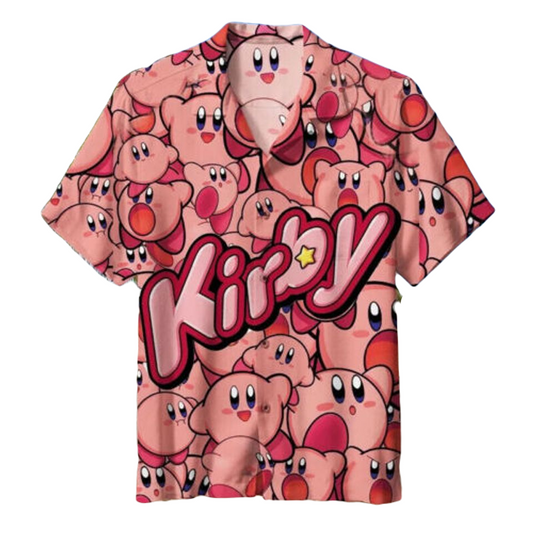 Kirby Hawaii Shirt Kirby Face Emitions Pattern Hawaiian Shirt Pink Unisex