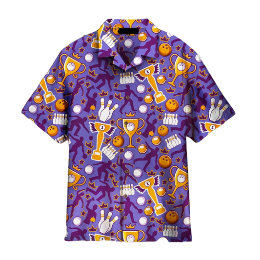 Bowling Hawaii Shirt Bowling Player Winning Cup Pins Balls Hawaiian Shirt Purple Unisex