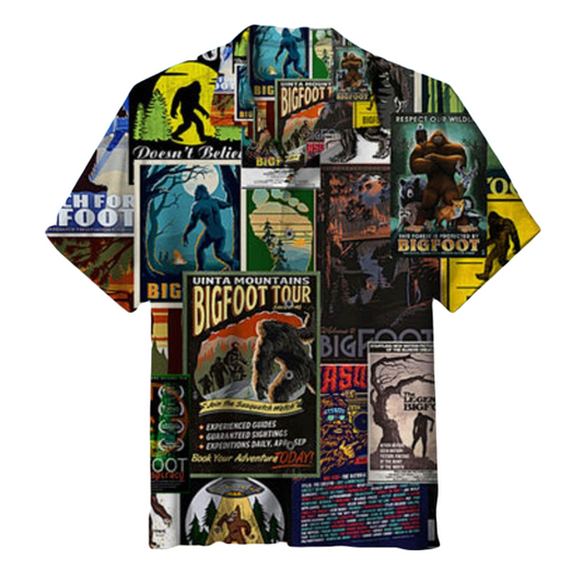 Bigfoot Hawaii Shirt Vintage Bigfoot Poster Pattern Hawaiian Shirt Colorful Unisex