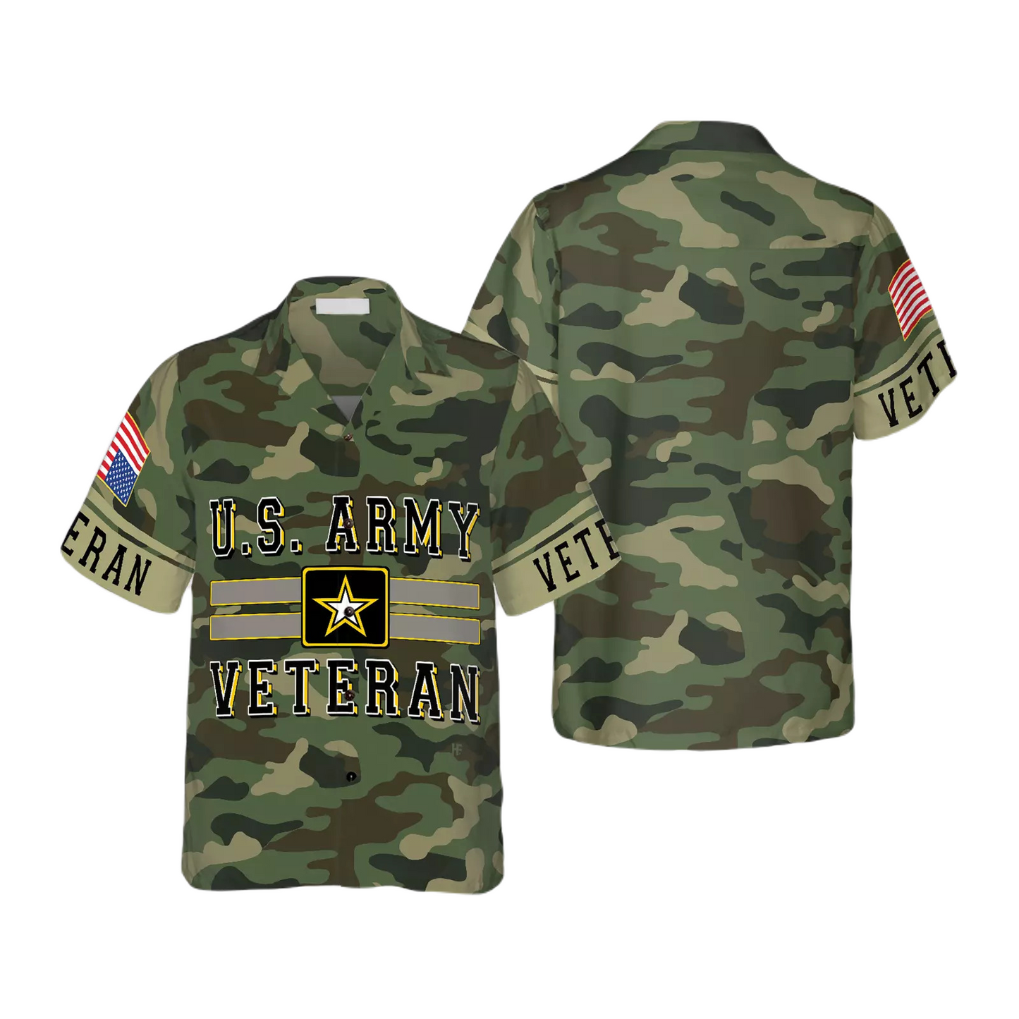 Veteran Hawaii Shirt Veteran The US Army Camoflage Pattern Hawaiian Shirt Green Unisex