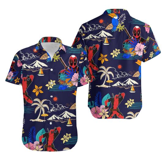 DP Hawaii Shirt MV DP Tropical Island Pattern Hawaiian Shirt Blue Red Unisex