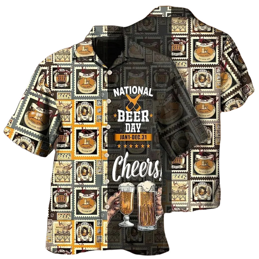 Beer Hawaii Shirt National Beer Day Cheers Hawaiian Shirt Black Yellow Unisex