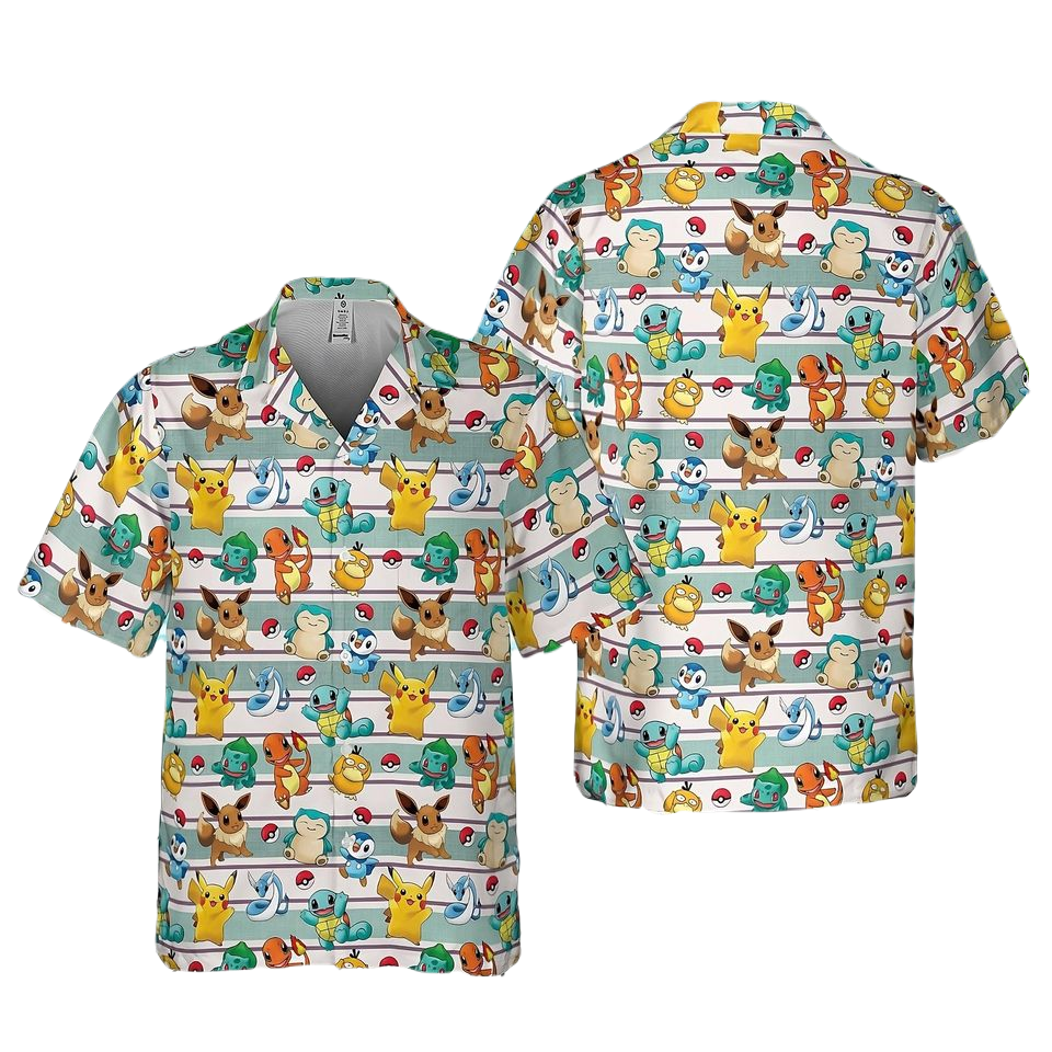 PKM Hawaii Shirt All Of Chibi Cute PKM Pattern Hawaiian Shirt Colorful Unisex