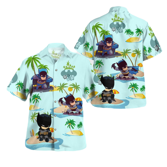 Batman Hawaii Shirt DC Chibi Batman Summer Beach Pattern Hawaiian Shirt Blue Unisex