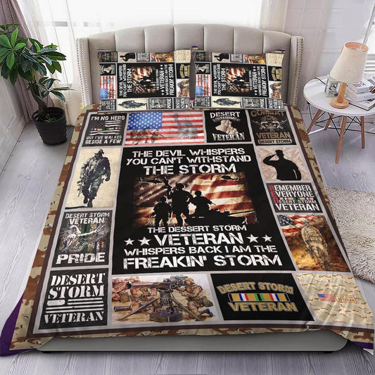 Veteran Bedding Set The Devil Whispered You Can't Withstand The Storm Duvet Covers Black Brown Unique Gift