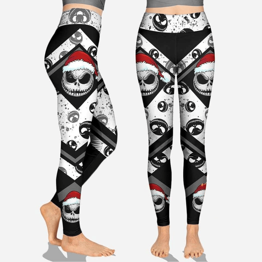 TNBC Leggings Jack Skellington Christmas Hat Pattern High Waisted Legging Black White For Women