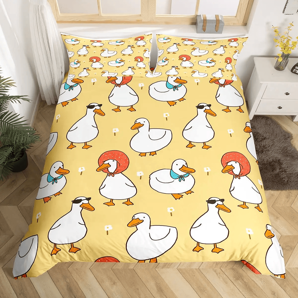 Funny Bedding Set Cute Funny Duck All Styles Pattern Duvet Covers Yellow Unique Gift