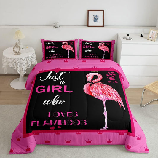 Flamingo Bedding Set Just A Girl Who Loves Flamingos Duvet Covers Black Pink Unique Gift