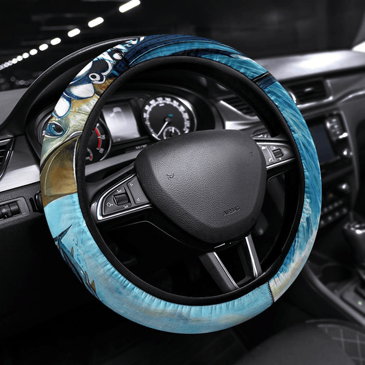 Fishing Steering Wheel Cover Fishing Marlin Graphic Pattern Driving Wheel Cover Blue