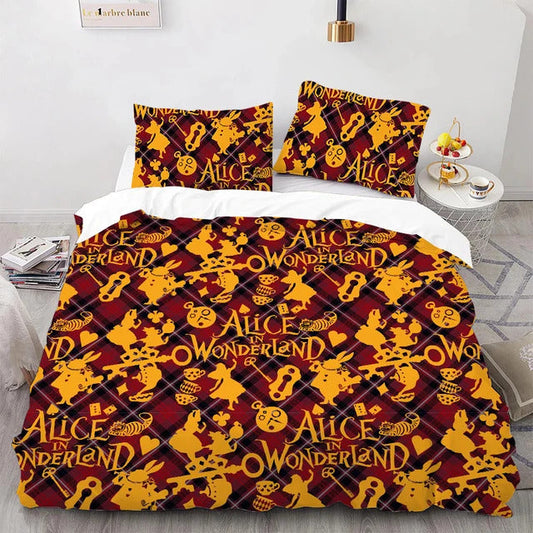 Alice In Wonderland Bedding Set Alice In Wonderland Chracters Silhouette Pattern Duvet Covers Orange Unique Gift