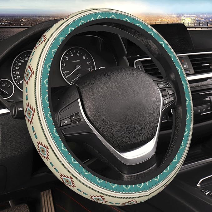 Native American Steering Wheel Cover Native American Indian Tribal Pattern Driving Wheel Cover White Blue