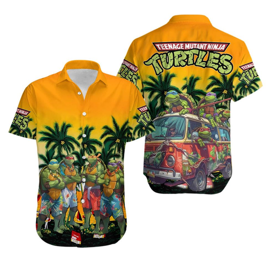 TMNT Hawaii Shirt Ninja Turtles In Swim Short Hippie Van Hawaiian Shirt Colorful Unisex