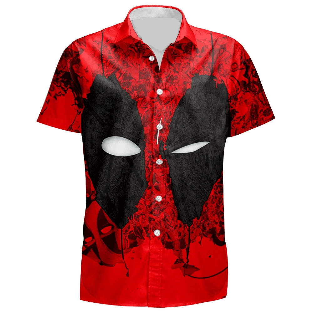 DP Hawaii Shirt MV DP Face Mask Comic Pattern Hawaiian Shirt Red Black Unisex