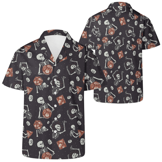 Halloween Hawaii Shirt Skeleton Playing Dices Pattern Hawaiian Shirt Black Unisex