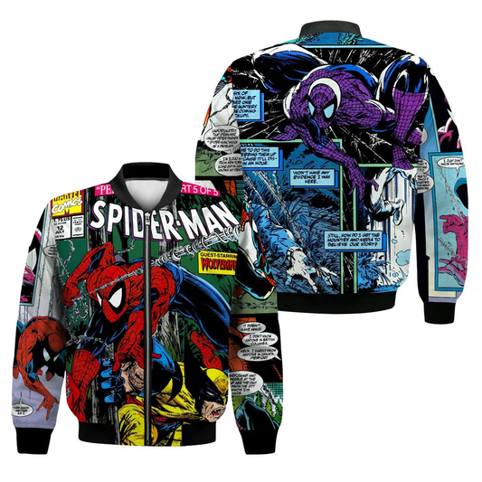 Spiderman Bomber Jacket Spiderman Fighting Comic Pattern Bomber Colorful Unisex