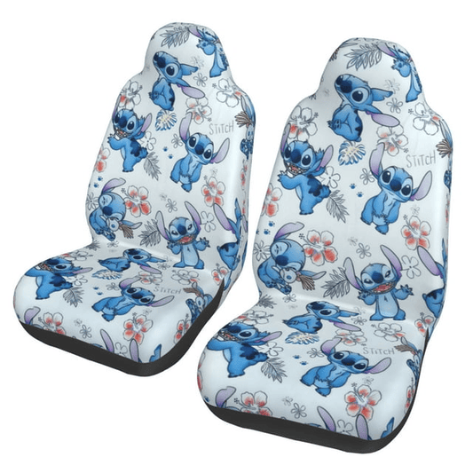 Stitch Car Seat Covers Stitch All Poses And Leaf Pattern Seat Covers Blue