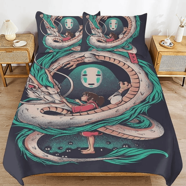 SGhibli Bedding Set Haku Chihiro No Face Characters Duvet Covers Colorful Unique Gift