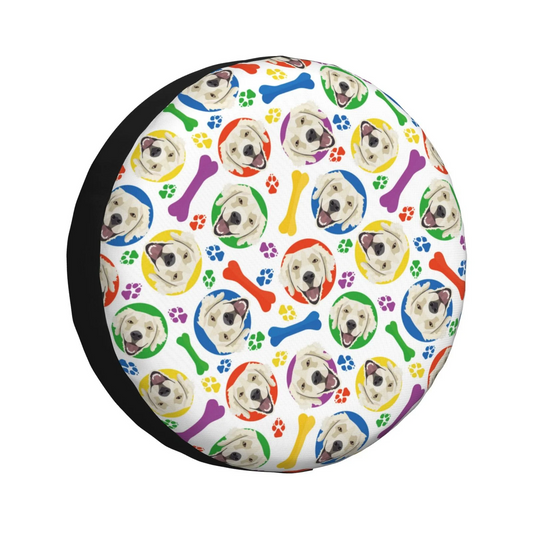 Dog Spare Tire Cover Labrador Retriever Dog Face Bone Pawprint Pattern Tire Covers Colorful