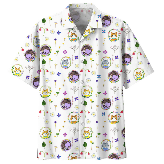 Cat Hawaii Shirt Cat With Flower Wreath Pattern Hawaiian Shirt Colorful Unisex