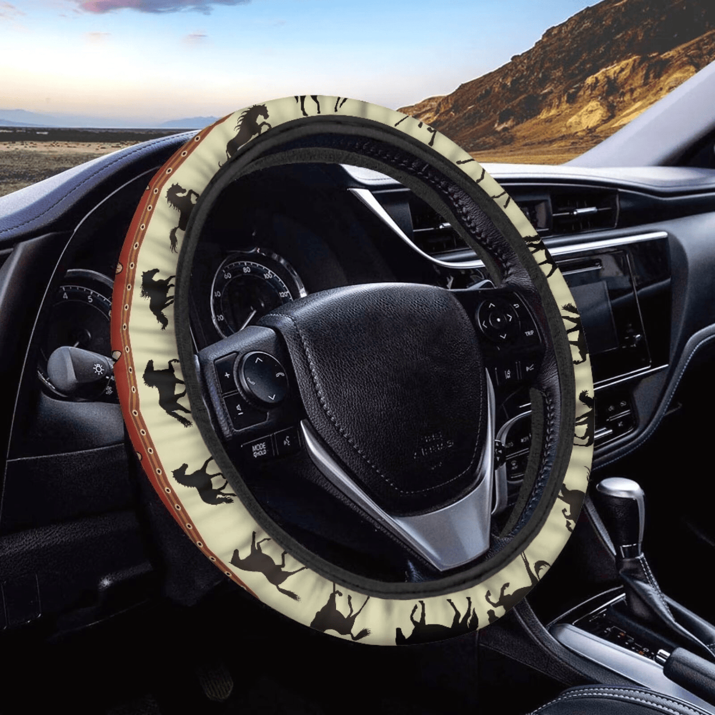 Native American Steering Wheel Cover Native American Horse Bird Feathers Pattern Driving Wheel Cover Brown