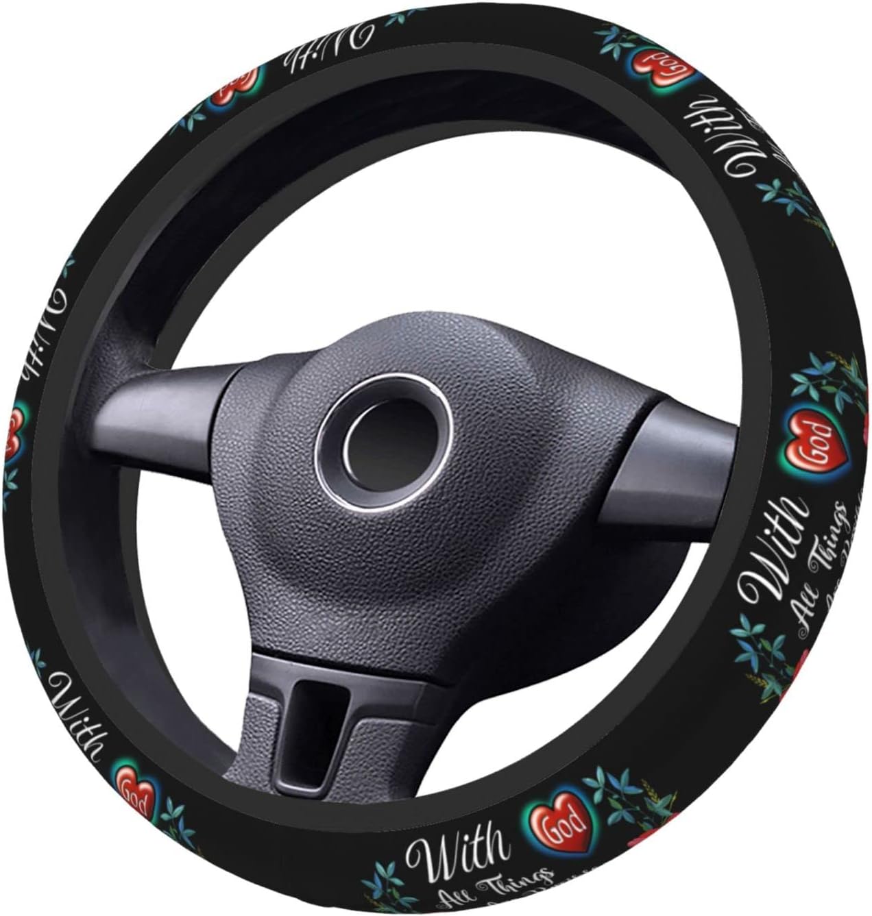 Jesus Steering Wheel Cover With God All Things Are Possible Flower Driving Wheel Cover Black