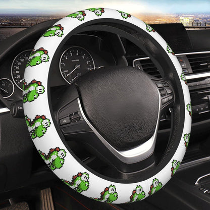 Mario Steering Wheel Cover Super Mario Yoshi Pattern Driving Wheel Cover Green White