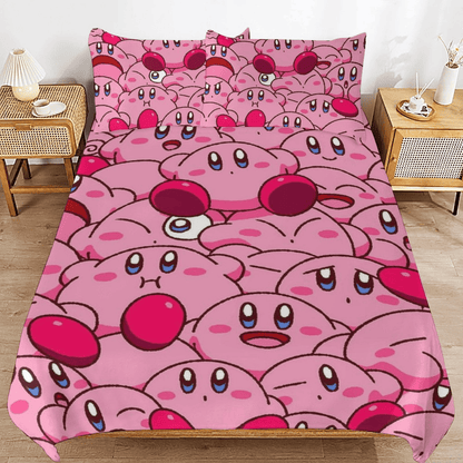 Kirby Bedding Set Kirby All Emotions Doodle Pattern Duvet Covers Pink Unique Gift