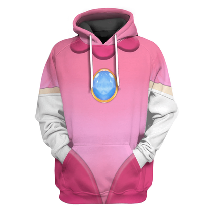 Super Mario Costume Hoodie Game Character Princess Peach Costume T-shirt Sweatshirt Pink Unisex Adults