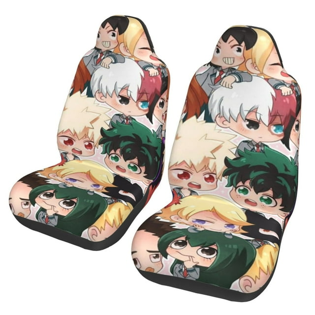 My Hero Academia Car Seat Covers All Heroes Characters Chibi Pattern Seat Covers Colorful