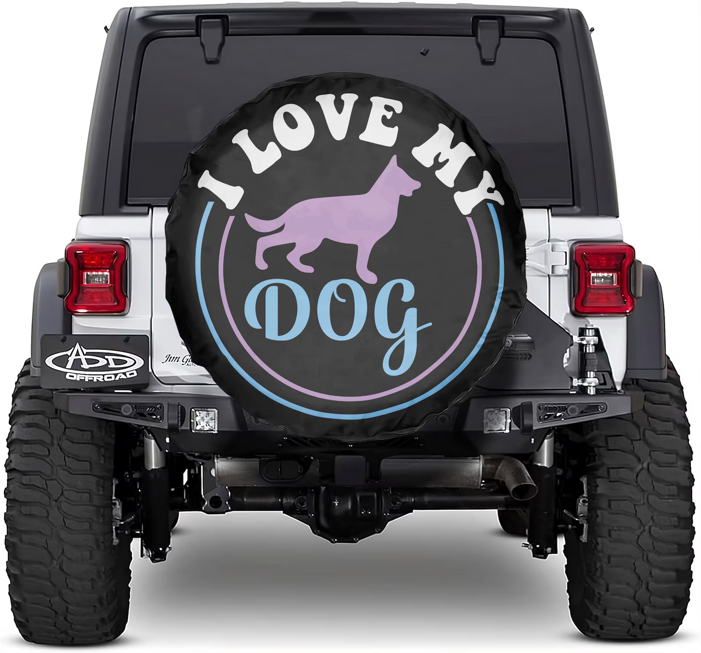 Dog Spare Tire Cover I Love My Dog Silhouette Pattern Tire Covers Black