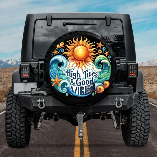 Hippie Spare Tire Cover High Tides And Good Vibes Sun And Beach Tire Covers Blue Yellow