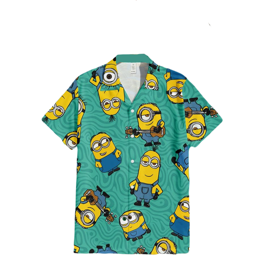 Minions Hawaii Shirt Guitar Minion Steve Bob Pattern Hawaiian Shirt Yellow Green Unisex