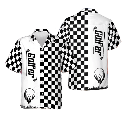 Golf Hawaii Shirt Golfer Ball Checkerboard Patern Hawaiian Shirt Black White Unisex