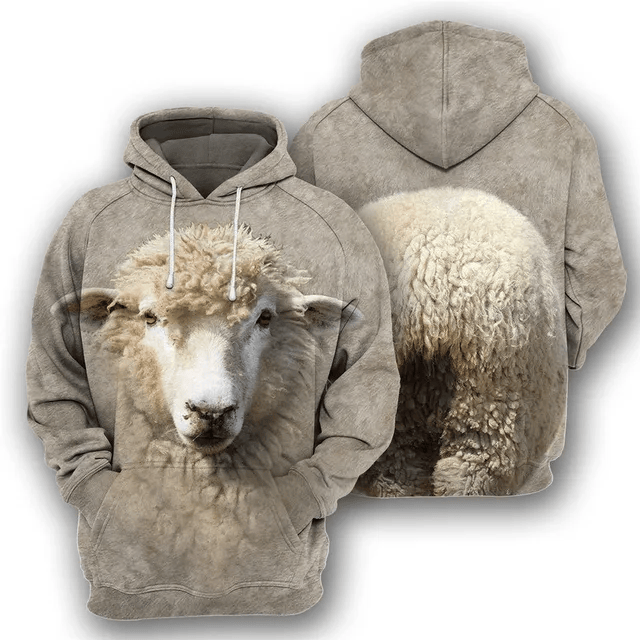 Funny Hoodie Funny Sheep Front And Back Hoodie Gray Unisex