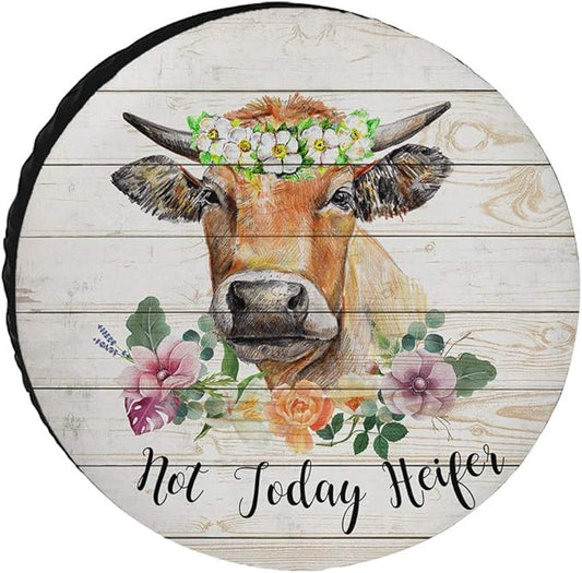 Cow Spare Tire Cover Cow Floral Wood No Today Heifer Tire Covers Brown