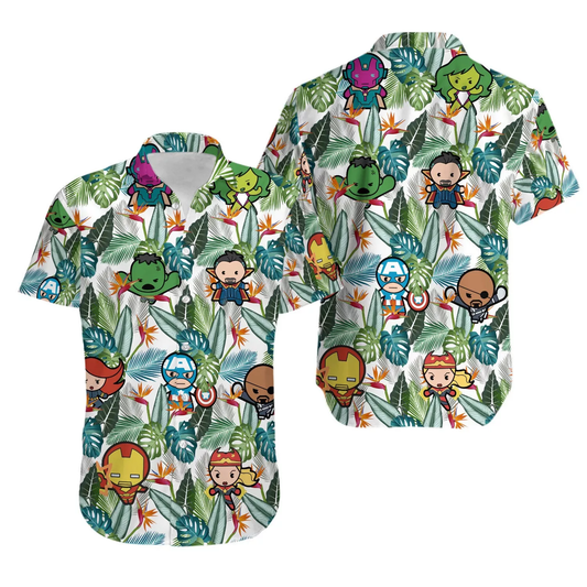 MV Hawaii Shirt MV Chibi Dr Strange Fury Black Widow Pattern Hawaiian Shirt Green Unisex