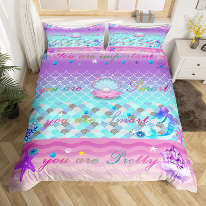 Mermaid Bedding Set Mermaid You Are Important Smart Pretty Duvet Covers Colorful Unique Gift