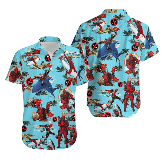 DP Hawaii Shirt MV DP Riding Shark Pattern Hawaiian Shirt Blue Red Unisex