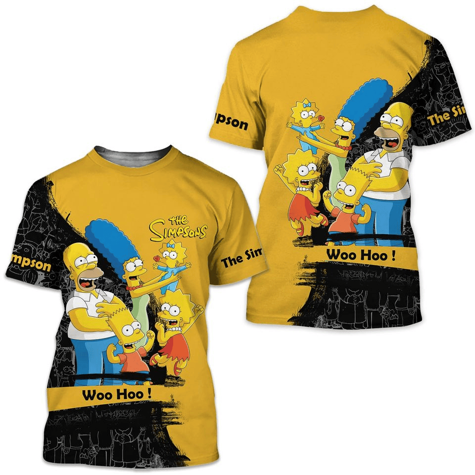 The Sympsons T-shirt The Simpson Family Woo Hoo T-shirt Black Yellow Unisex