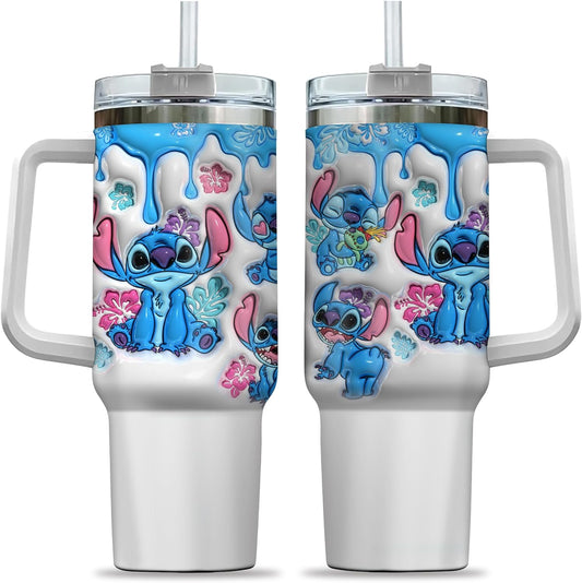 Stitch 40 Oz Tumbler Inflated Cute Stitch Poses Tumbler 40 Oz White Blue